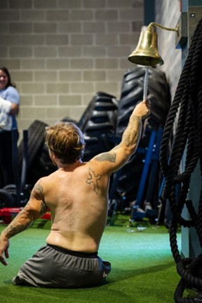 Jones rings the bell at ATF to signify a new personal best.