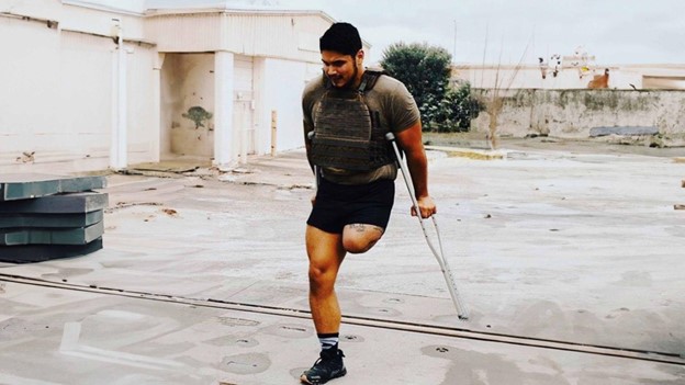 After completing his enlistment in the U.S. Marine Corps, Corporal Neftali Mendoza suffered a ruptured aortic aneurysm caused by untreated PTSD and hypertension stemming from his military service. Doctors had to remove his leg to save his life.