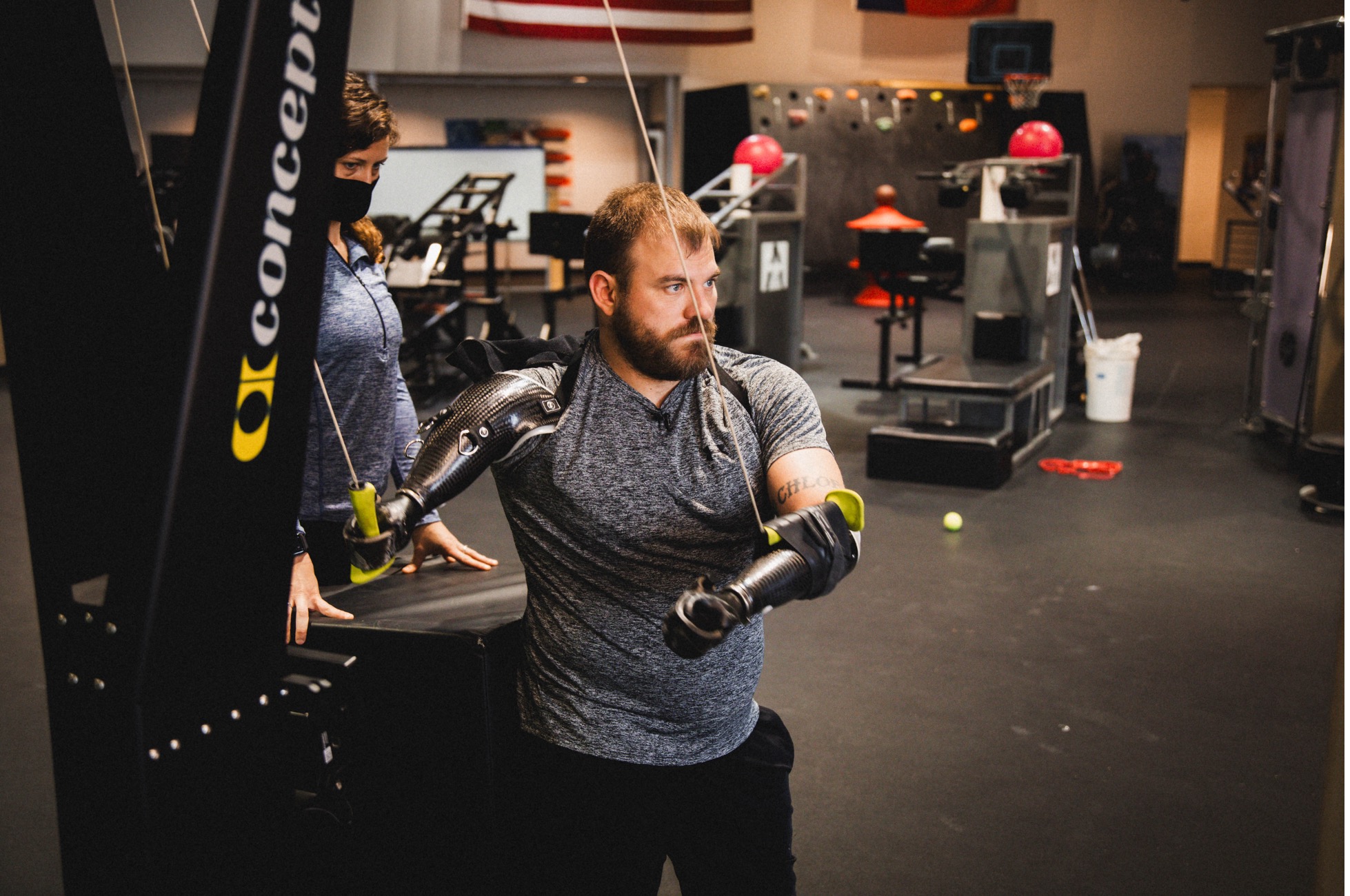 Working out at a gym for adaptive atheletes