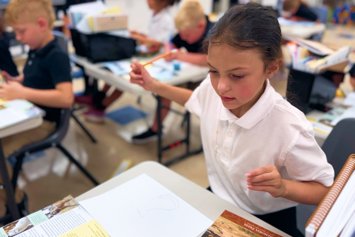 A photo of a young student in a classroom