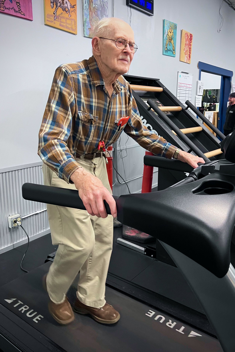 A veteran on a treadmill