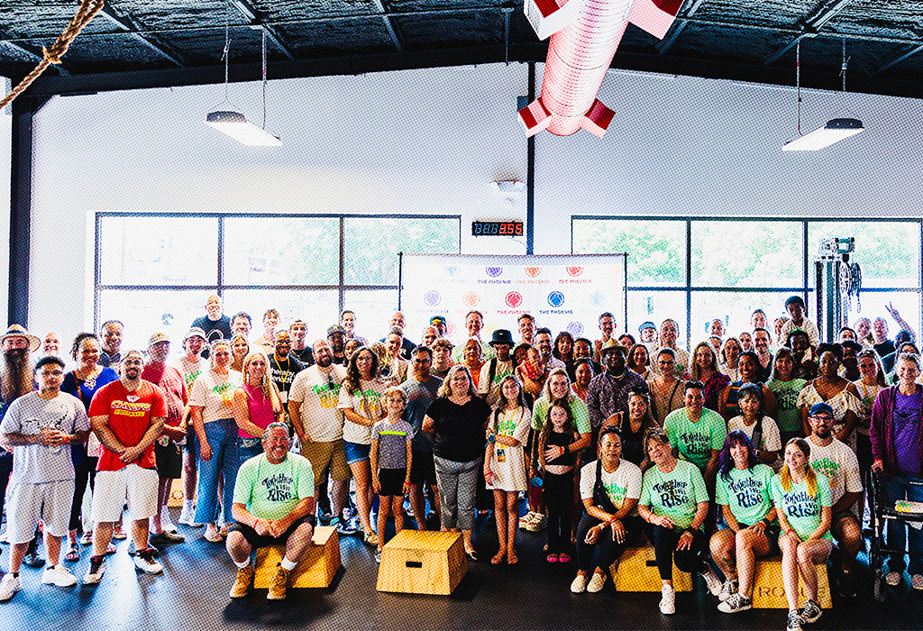Big group of adults and children in a gymnasium