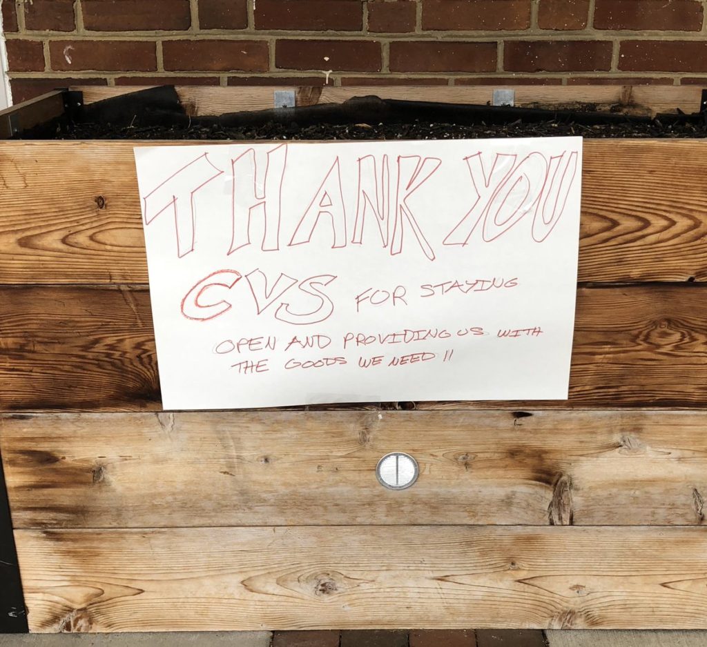 A thank you sign to CVS