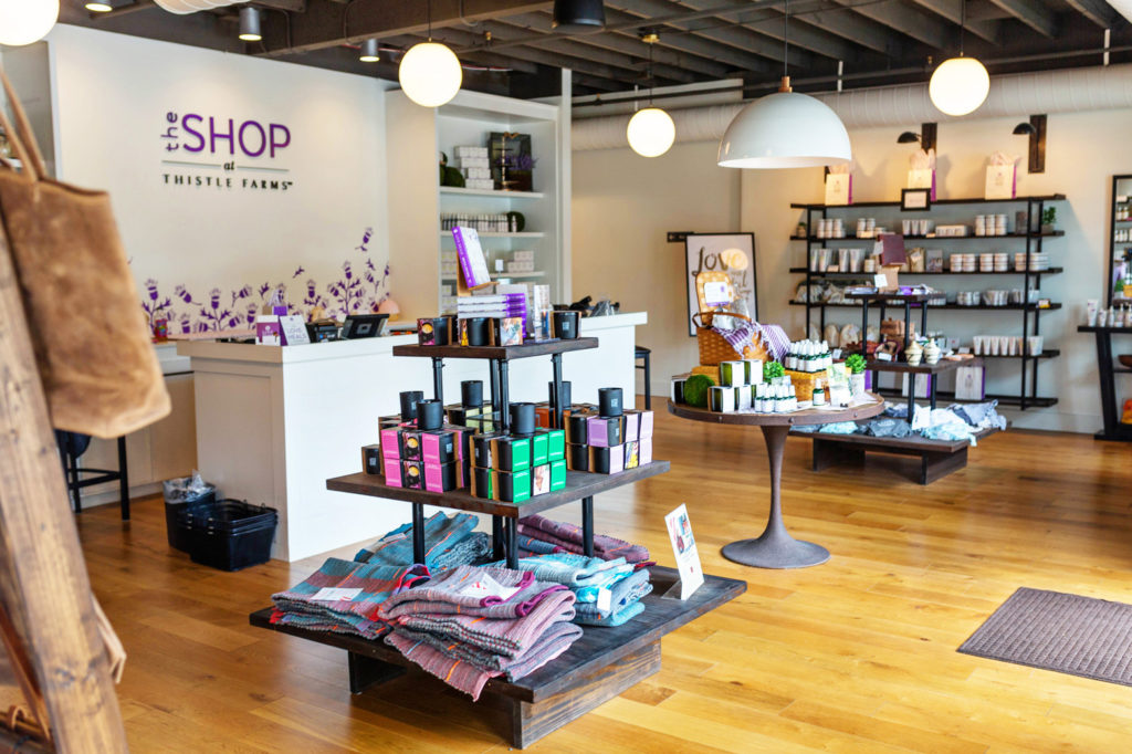 Interior photo of the shop at Thistle Farms