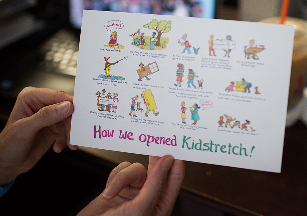 A small card with a graphic that details how Kidstretch was opened