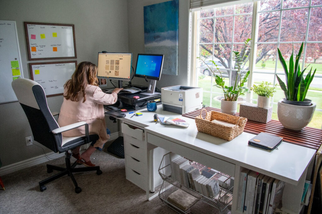 Woman working in a home office