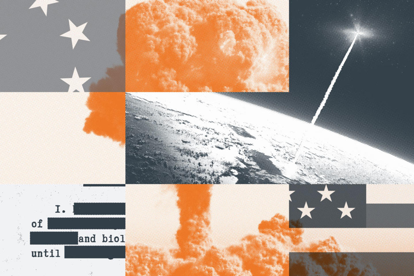 Images of a mushroom cloud and warhead in space interspersed with shots of the U.S. and Chinese flags.