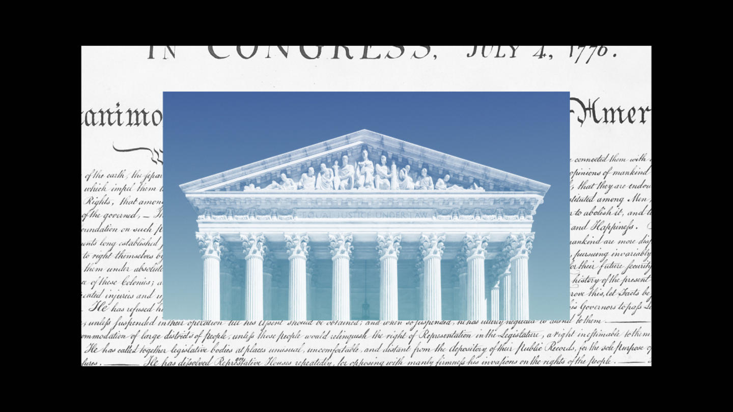 The Supreme Court of the United States with the U.S. Constitution in the background