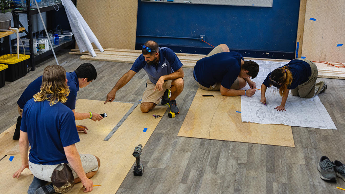 Students working on a construction project