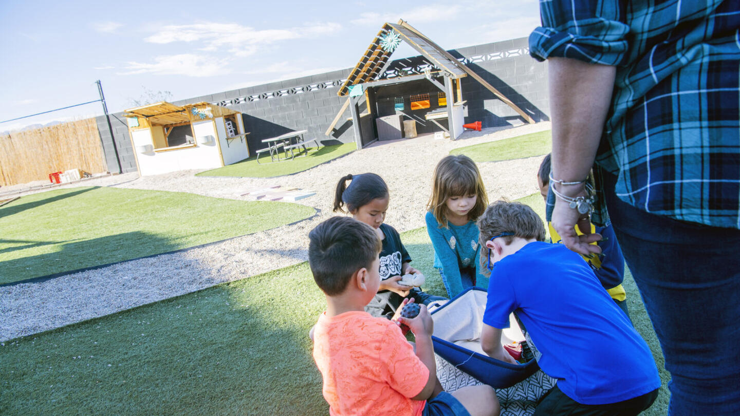Students learning outside using a project-based learning approach