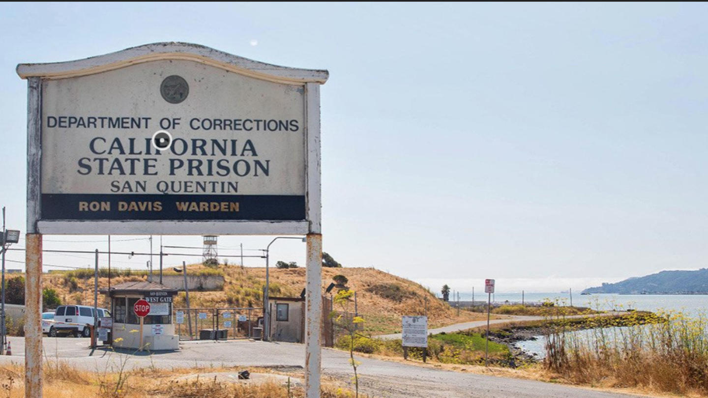 A sign for the San Quentin California State Prison sign