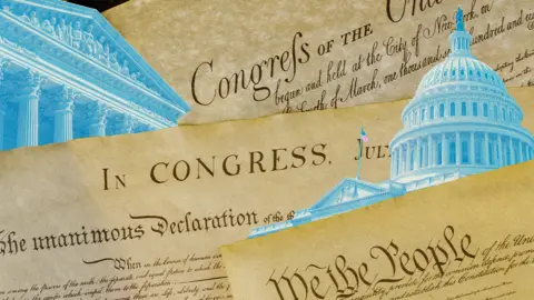 Collage of United States Constitution and United States Capitol.