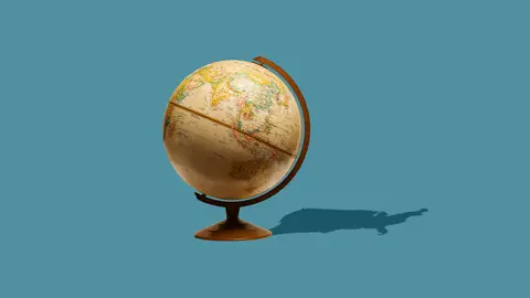 Globe creating a shadow of America.