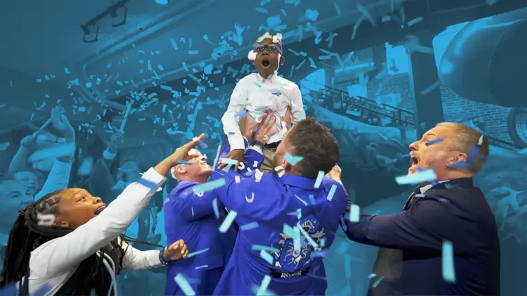 Children celebrating with confetti in the air