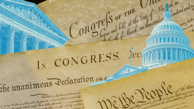 Collage of United States Constitution and United States Capitol.