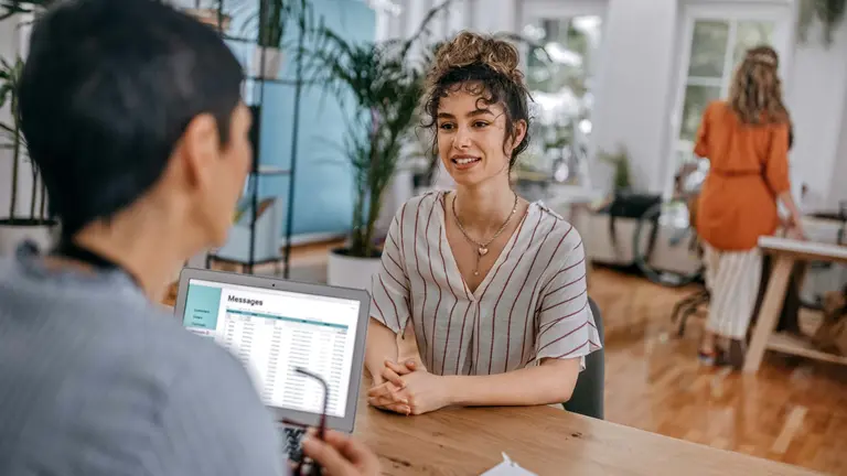 A woman interviews for a job