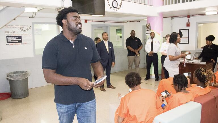 Flikshop CEO Marcus Bullock speaks to the Washington, D.C., Department of Corrections