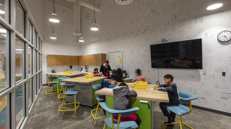 A group of students working