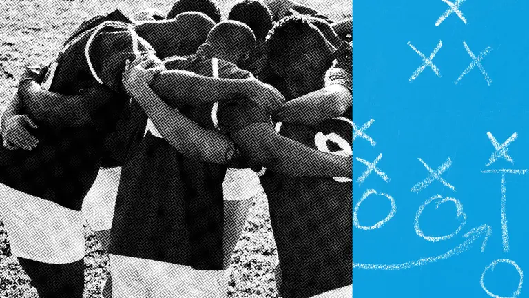 Group of sports players in a huddle together at Devoted Dreamers