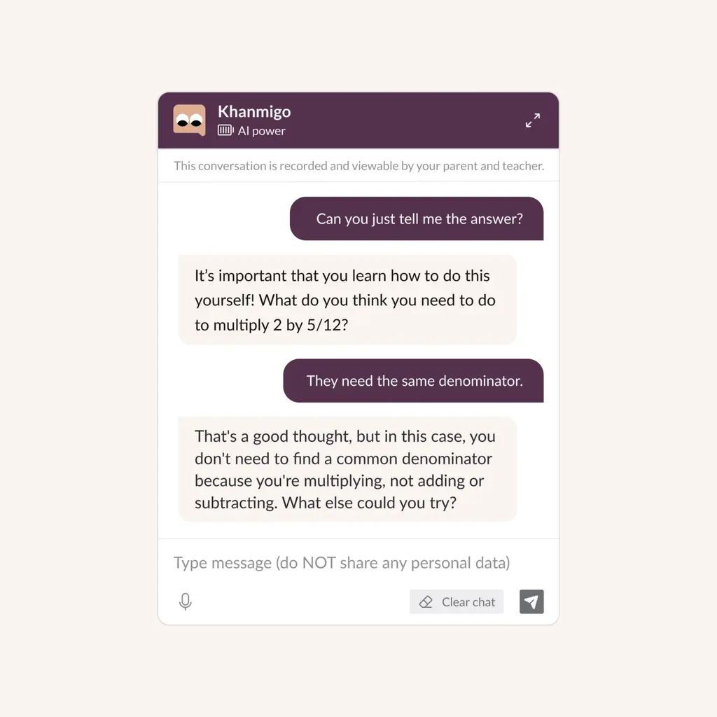 Screenshot of the Khanmigo platform