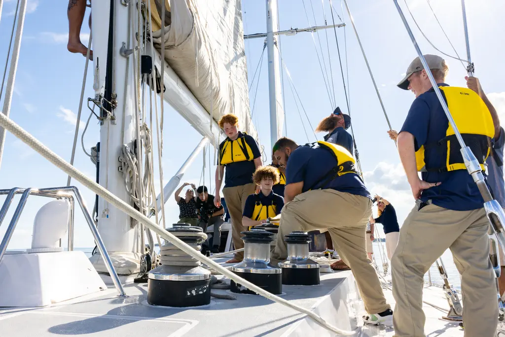 SailFuture students on a sailboat at sea
