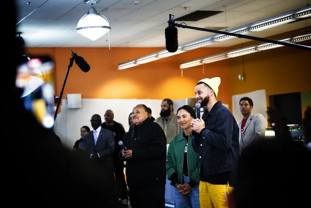 Group of people inside a school.