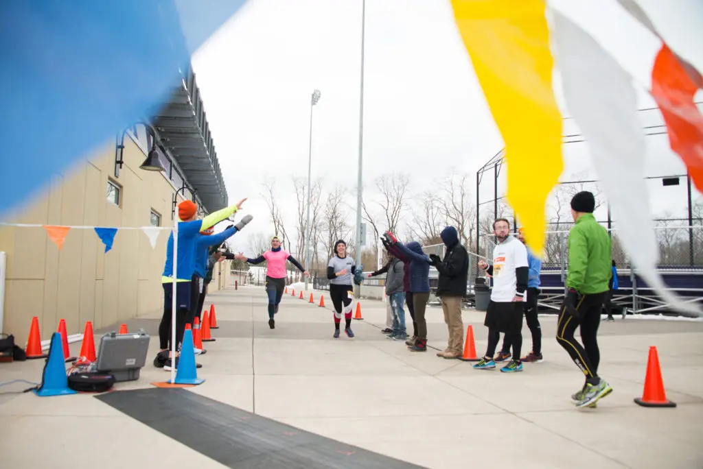 Race participants reaching the end of the course