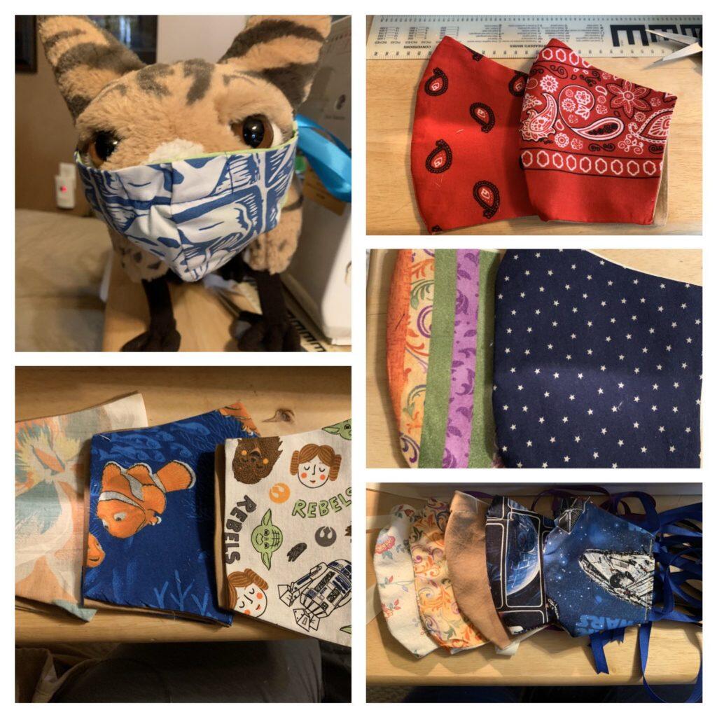 A collage of masks made out of various materials with designs